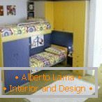 Žltý-modrý nábytok v detskej izbe