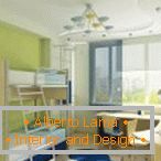 Farebné lampy a lustre na stropoch škôlky