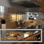 Interiér kuchyne so zrkadlovou zásterou