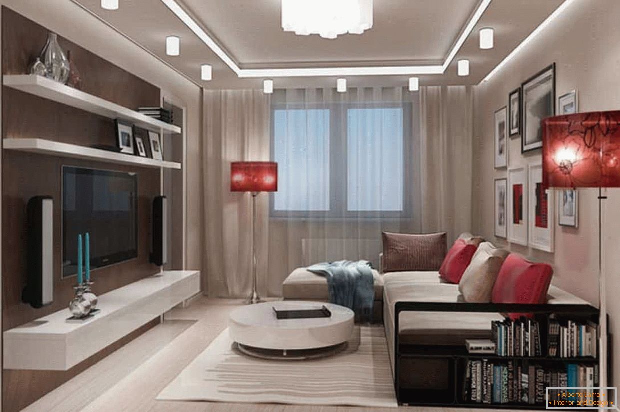 Dvojúrovňový strop v dizajne obývacej izby