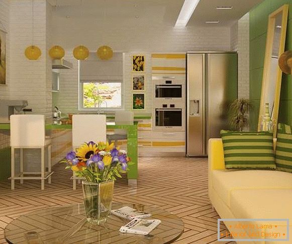 Návrh kuchyne obývacej izby v súkromnom dome v modernom štýle - myšlienky roku 2017