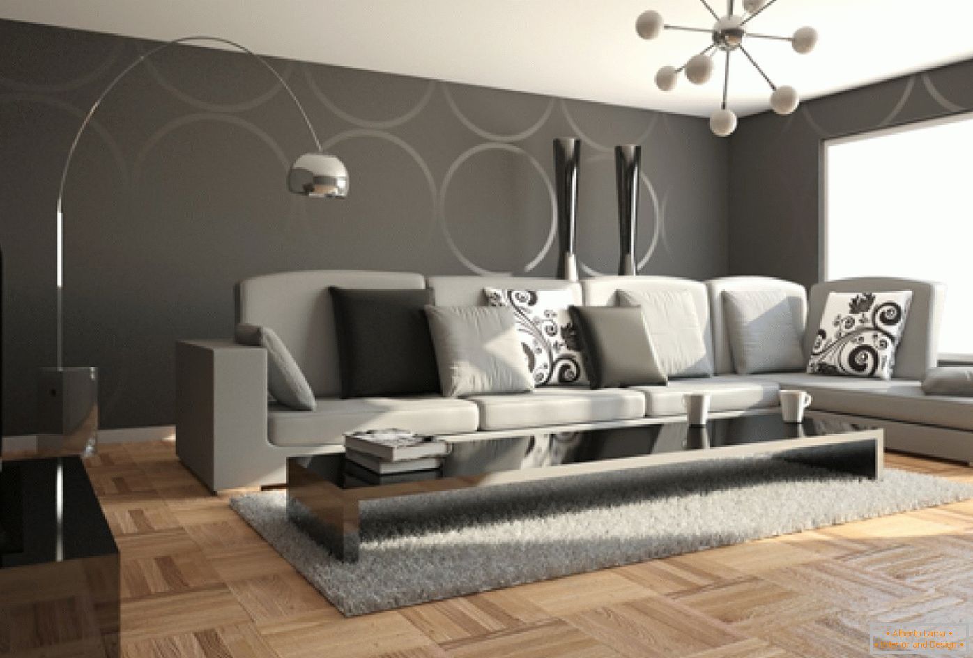 Parkety na podlahe obývacej izby v minimalistickom štýle