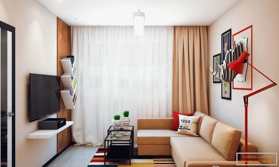 Obývacia izba s farebným kobercom