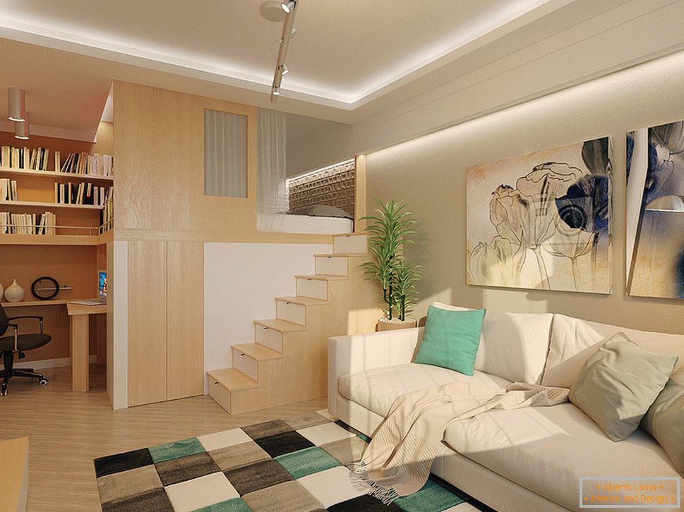 Interiér malého dvojúrovňového bytu