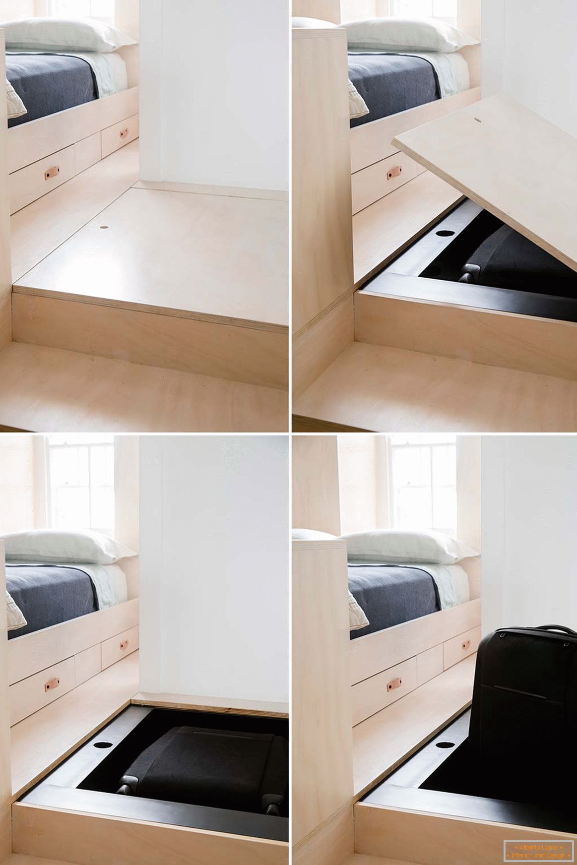 Interiérový dizajn malého bytu v Sydney - чемодан в ящике