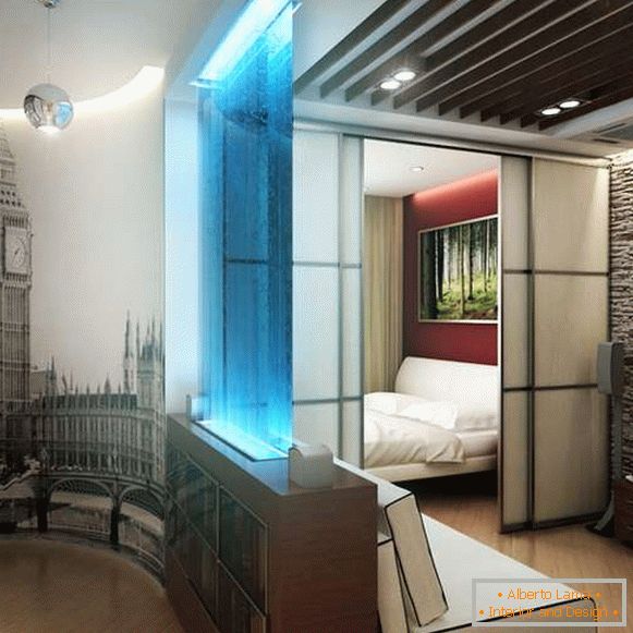 Interiérový dizajn bytu 40 m2 s posuvnými priečkami