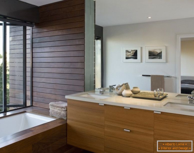 decoration-ideas-interior-adorable-ideas-in-decorating-kúpeľňa-interiér-design-with-cherry-wood-bath-vanity-and-under-mount-sink-with-chrome-faucet-also-rectangular-soaking-bathtub-in-parquet-floori