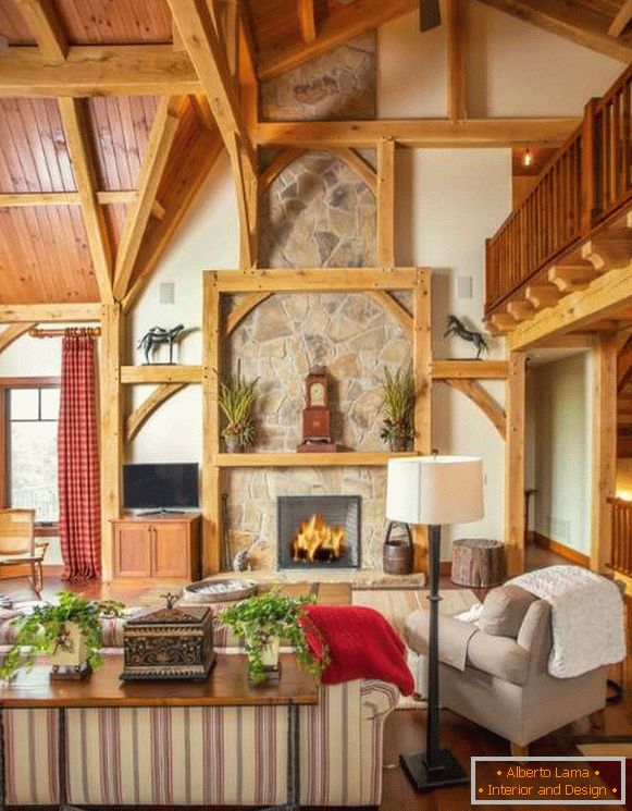 Interiérový dizajn domu z dreva - fotografia obývacej izby