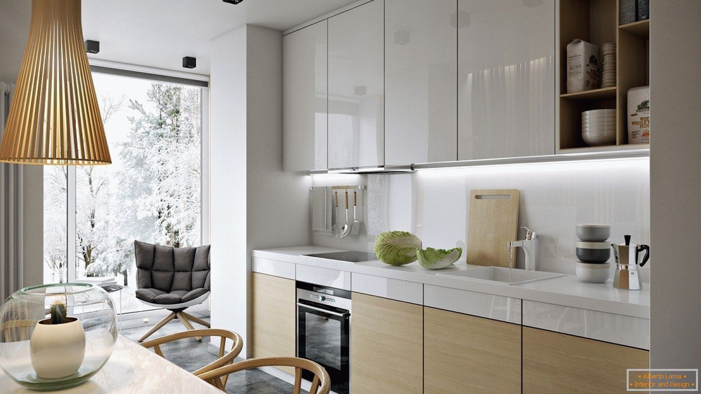 Lineárna kuchyňa с панорамным окном