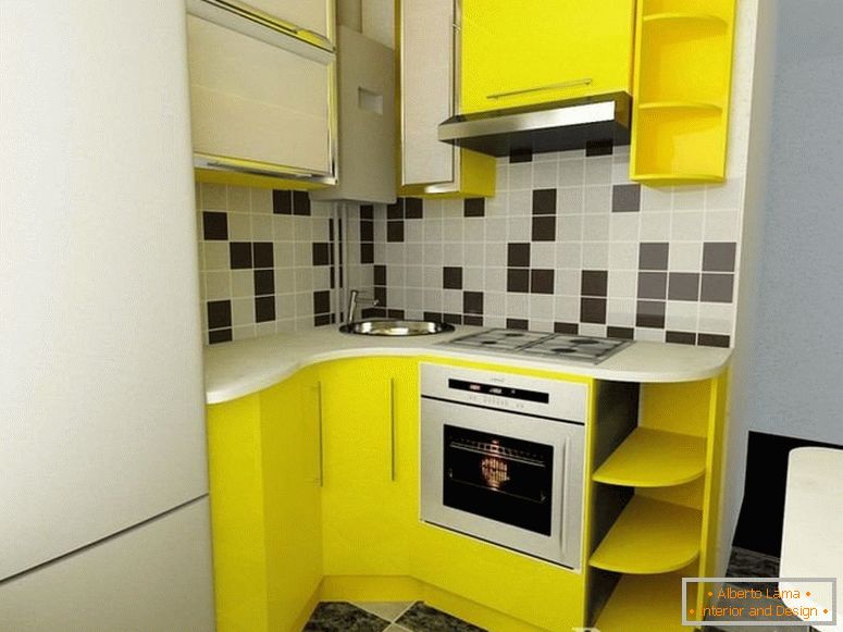 Žltý nábytok v interiéri kuchyne