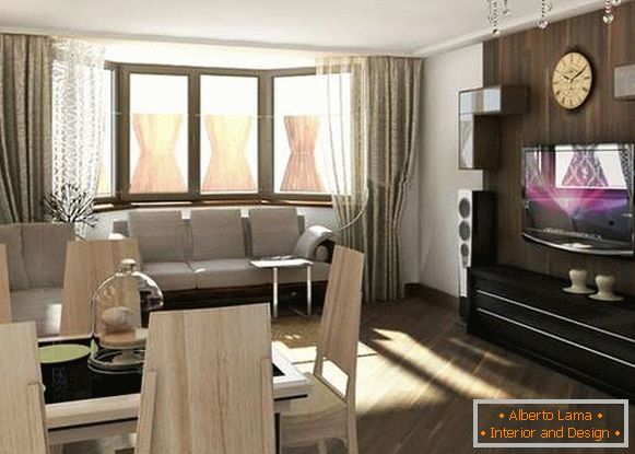 kuchynský dizajn obývacej izby s hnedým oknom, foto 29