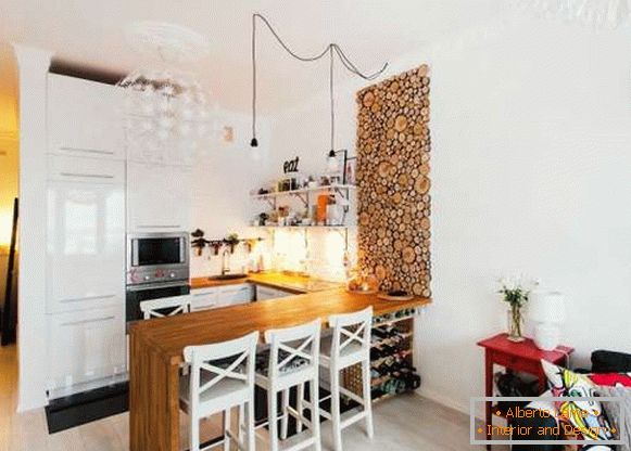 dizajn obývacej izby kombinovanej s kuchyňou v Chruščovi, foto 3