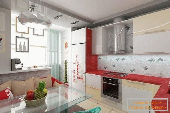 kuchynský dizajn s balkónom a pohovkou fotka, foto 33