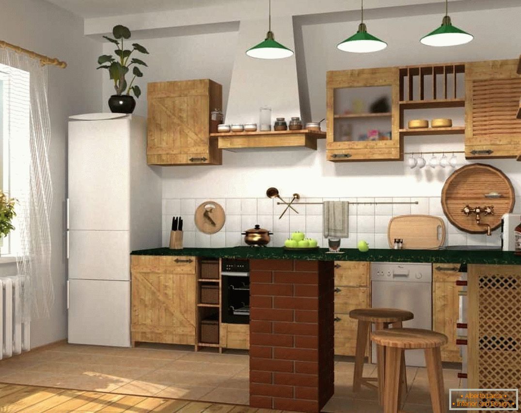 Priestranná kuchyňa s drevenými fasádami