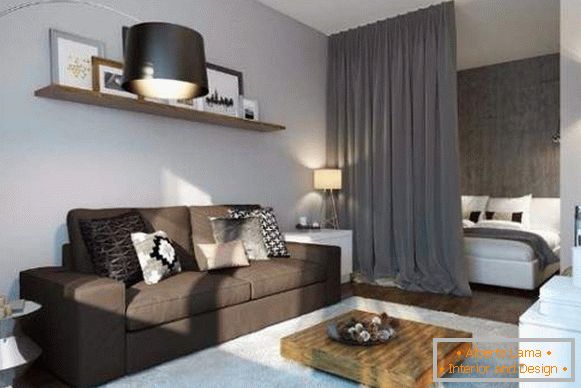 Nápady na dizajn štúdiových apartmánov - možnosť rozdelenia spálne a obývacej izby