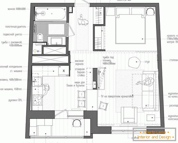 Projekt fotografického dizajnu jednoizbového bytu o rozlohe 40 m2