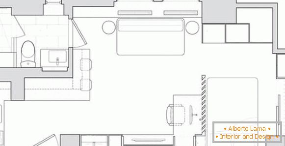 Projektový bytový projekt o rozlohe 40 m2 - schéma izieb