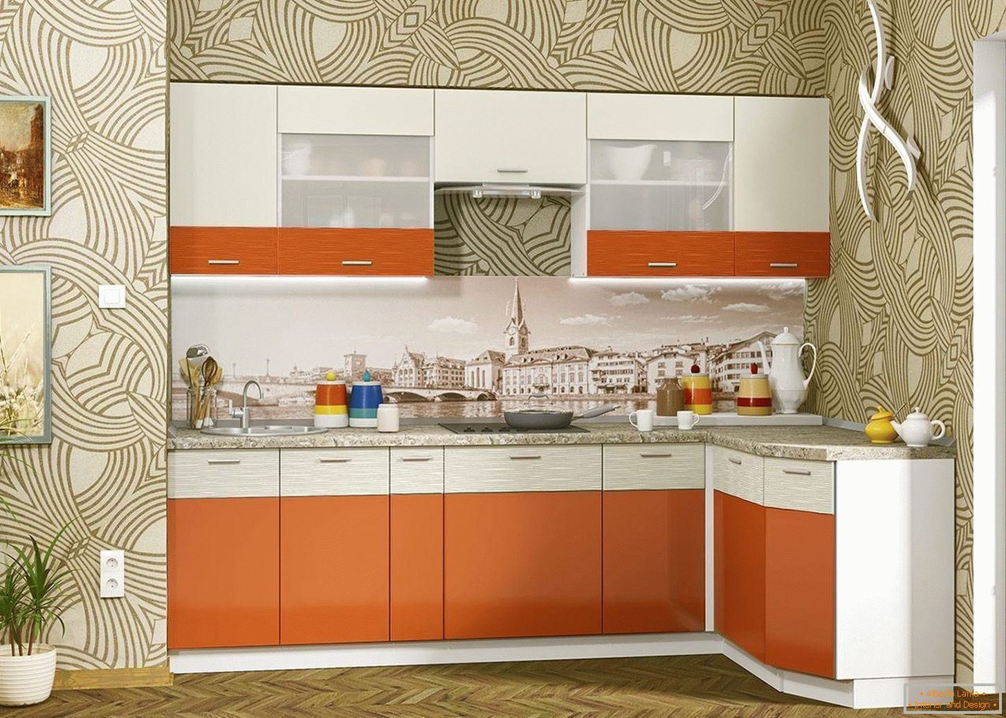 Kompaktná kuchyňa v oranžovej farbe
