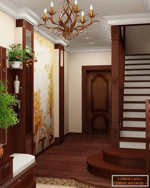 Dizajn malej chodby v súkromnom dome so schodiskom do 2. poschodia
