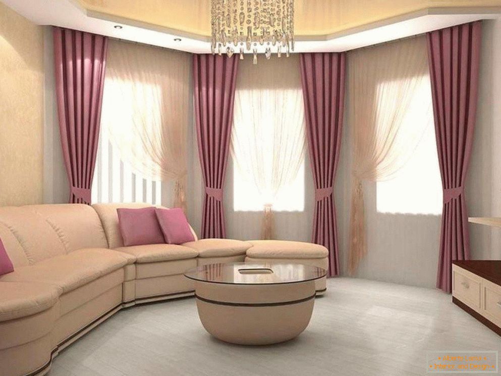 Dekorácia obývacej izby v tóne béžovo-lila