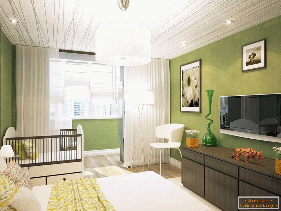 Svetlá zelená izba s výstupom na balkón