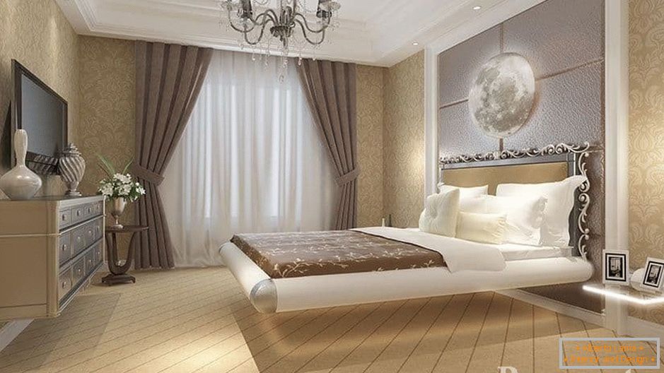 Plávajúca posteľ nad spálňou v klasickej spálni