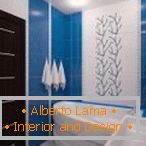 Kombinácia bielej a modrej v dizajne kúpeľne