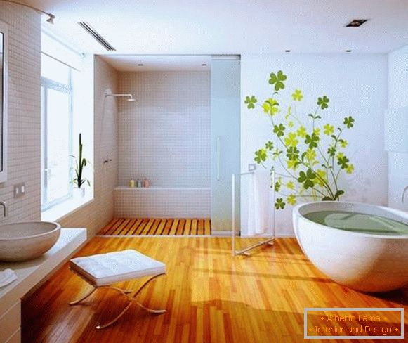 Kúpeľňa s drevenými podlahami