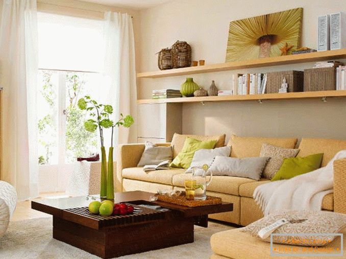 Interiér obývacej izby v pastelových farbách