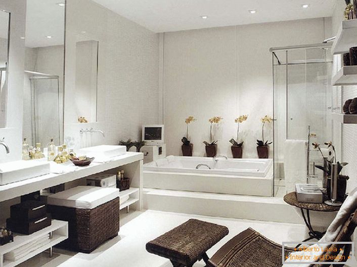 Luxusná kúpeľňa v secesnom štýle. Napriek dostatočnej štvorcovstve je nábytok do kúpeľne vybraný priestranný a funkčný. 
