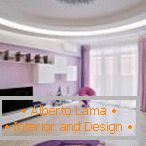 Priestranná obývacia izba v fialových farbách