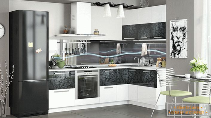 Moderná kuchyňa je zariadená modulárnou kuchynskou jednotkou. Rohová sada umožňuje ušetriť miesto.