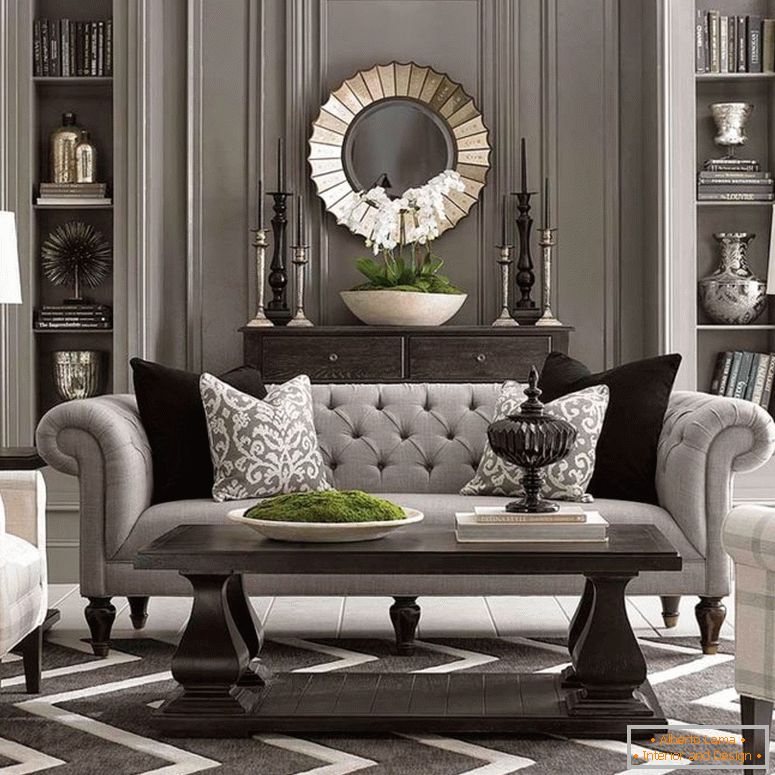 Moderná-Chesterfield pohovka-in-tradičné-gray-obývačka-designhomeas-com