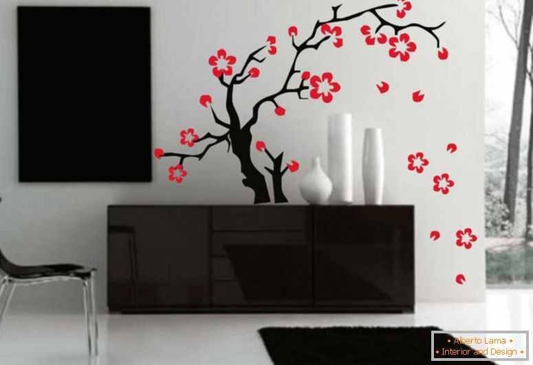 obtlačok-múr nálepka-art-sakura kvety-ázijské-tetovanie grafika-home-dekor-a-e-tattoodonkey-com