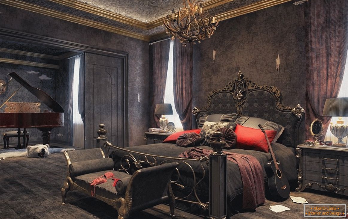 Spálňa v gotickom štýle в темных тонах