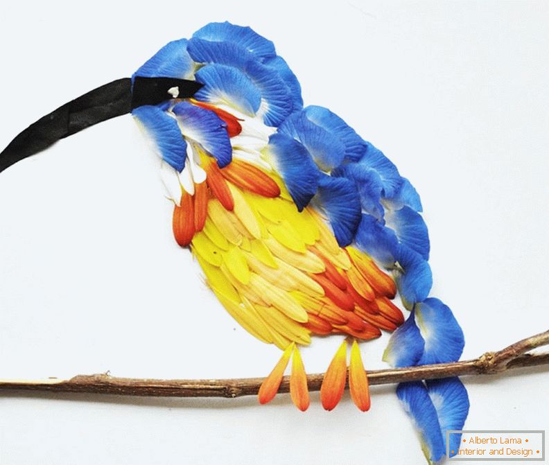 Exotické vtáky z lístkov kvetov, projekt Hong Yi