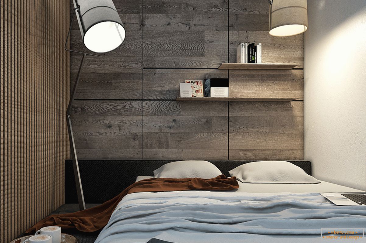 Návrh spálne pre malý byt v škandinávskom štýle