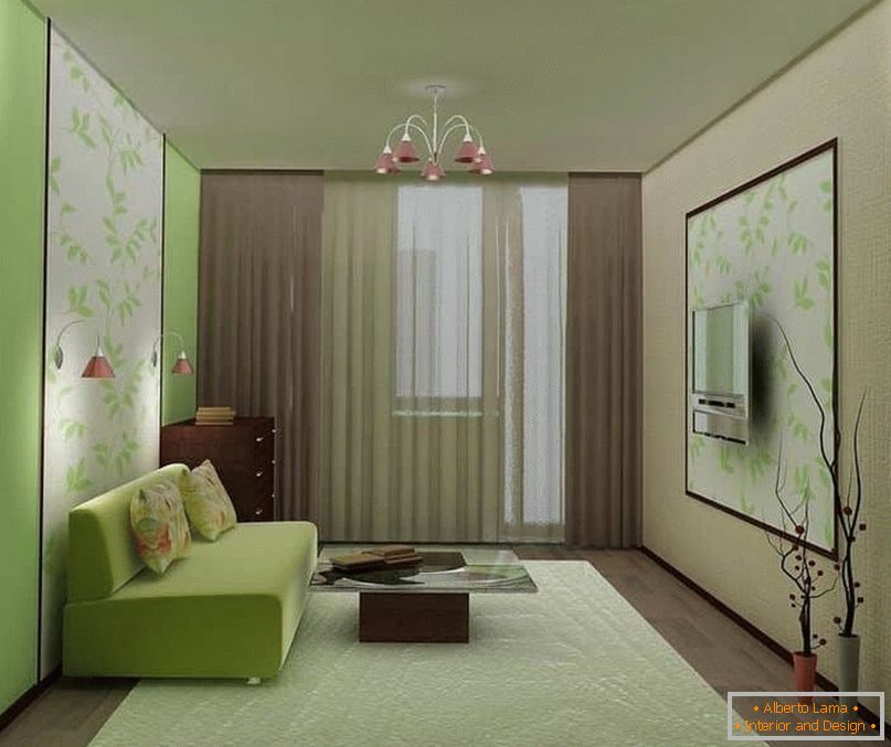 Obývacia izba v Chruščov s okennými a balkónovými dverami