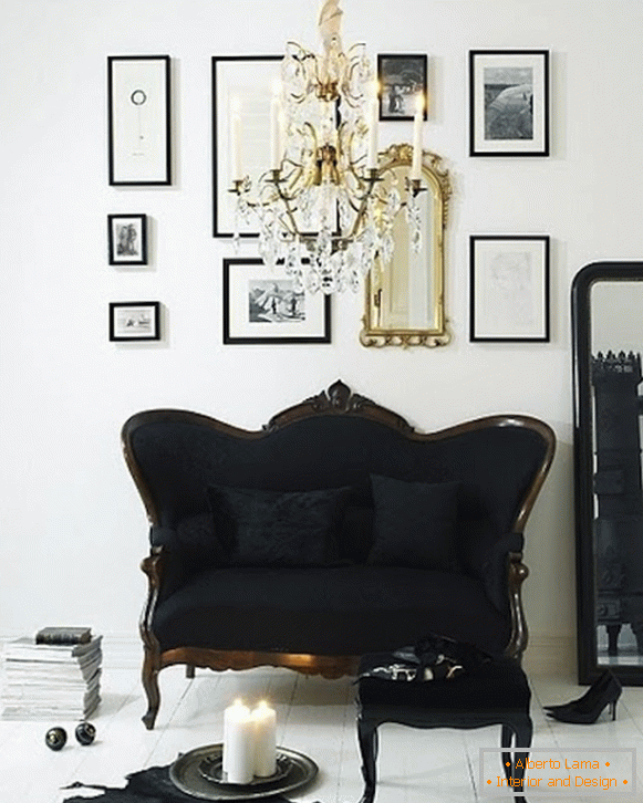 Luxusné čierne a zlaté dekorácie v interiéri