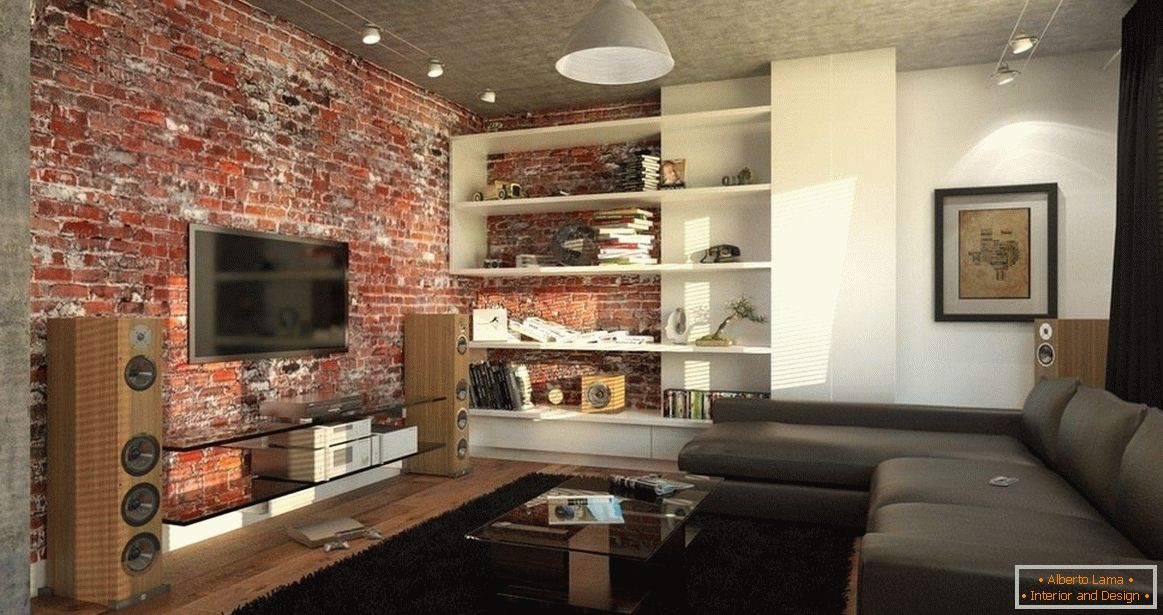 Interiér obývacej izby v priemyselnom štýle