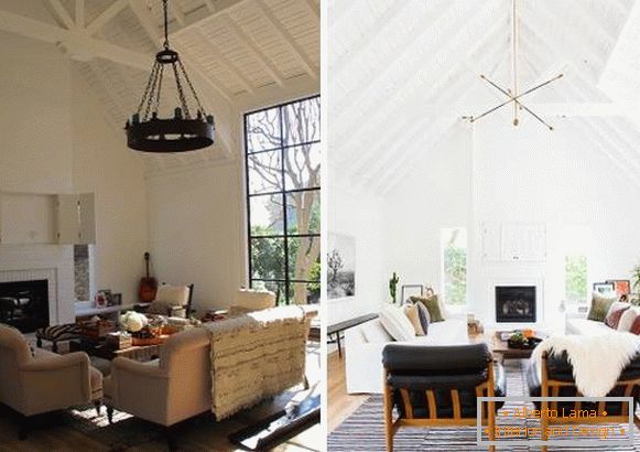 Nový interiérový dizajn súkromného domu: obývacia izba pred a po