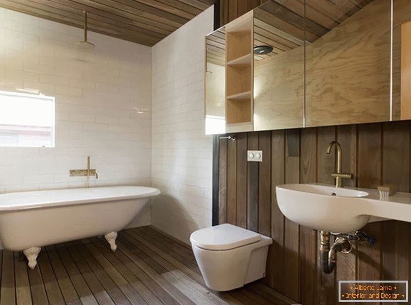 Kúpeľňa - kombinácia dreva a dlaždíc