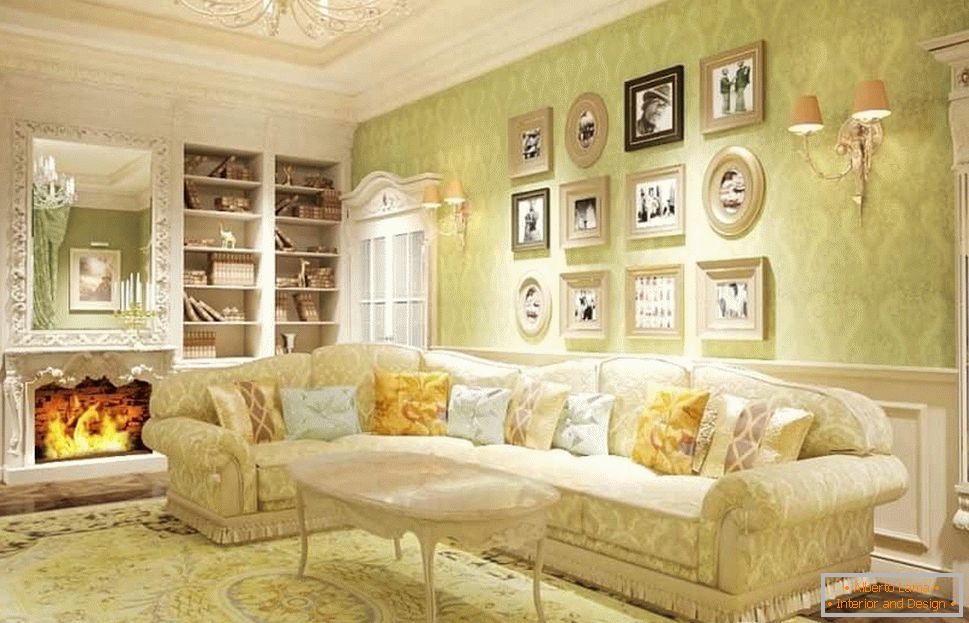 Svetlý pistáciový dizajn obývacej izby