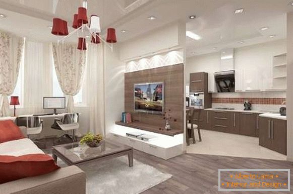 Interiér kuchyne v súkromnom dome v kombinácii s obývacou izbou