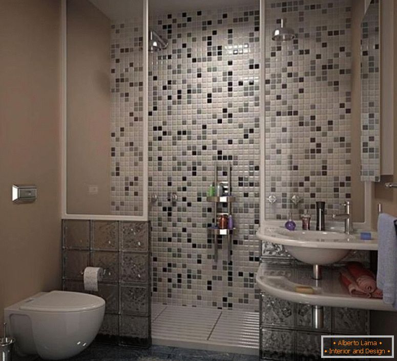 ohromujúci, moderné-small-kúpeľňa-myšlienky-s-šedo-mozaikové dlaždice-open-sprchovací nástennými Design-nápady