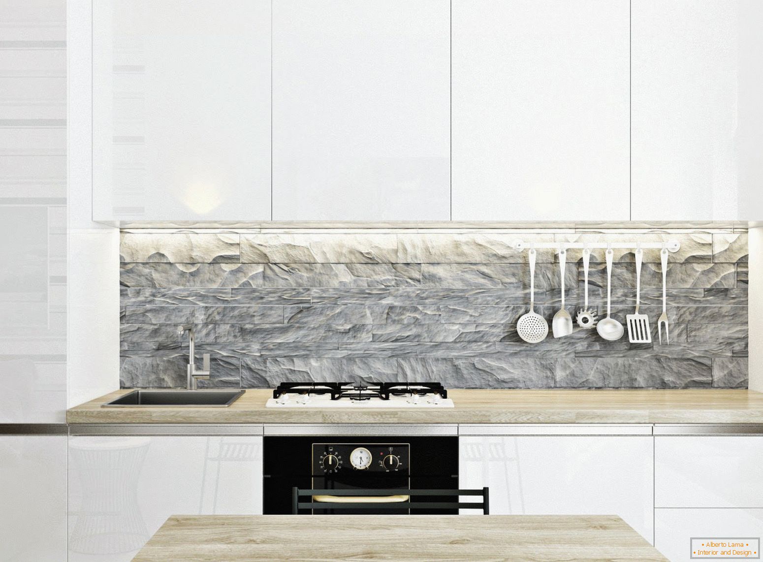 Štýlová kuchyňa v štýle bieleho minimalizmu