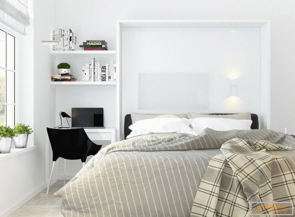 Spálňa v štýle bieleho minimalizmu