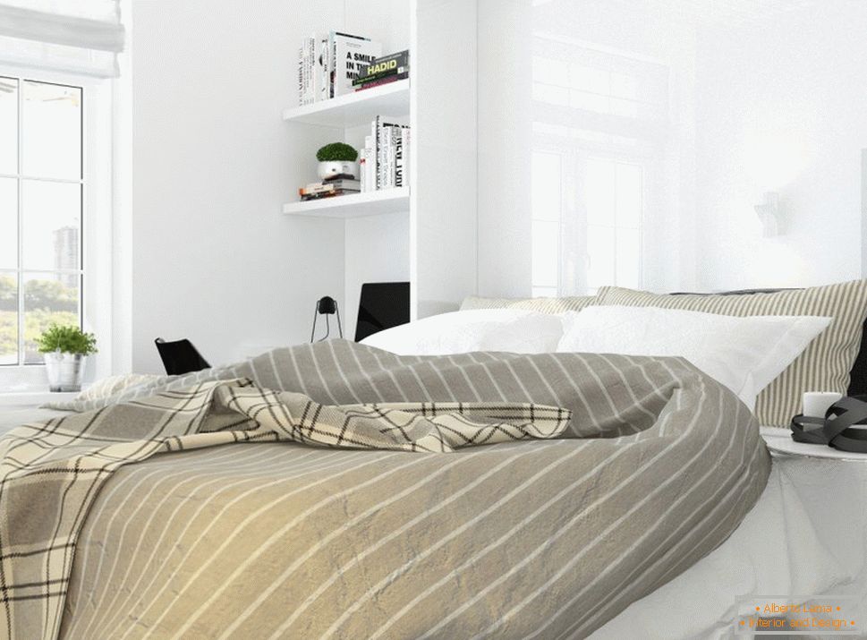 Návrh interiéru spálne v štýle bieleho minimalizmu