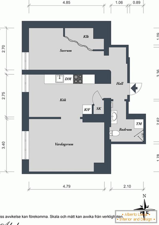 Plán jedného apartmánu vo Švédsku