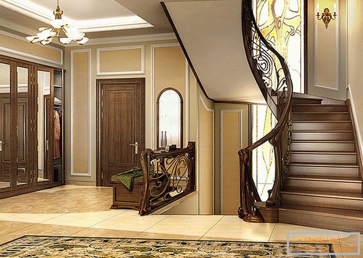 Elegantná kombinácia hladkých línií a tepla prírodného dreva je hlavnou črtou moderného štýlu. Schodisko a interiér domu vyzerajú ako jeden. 